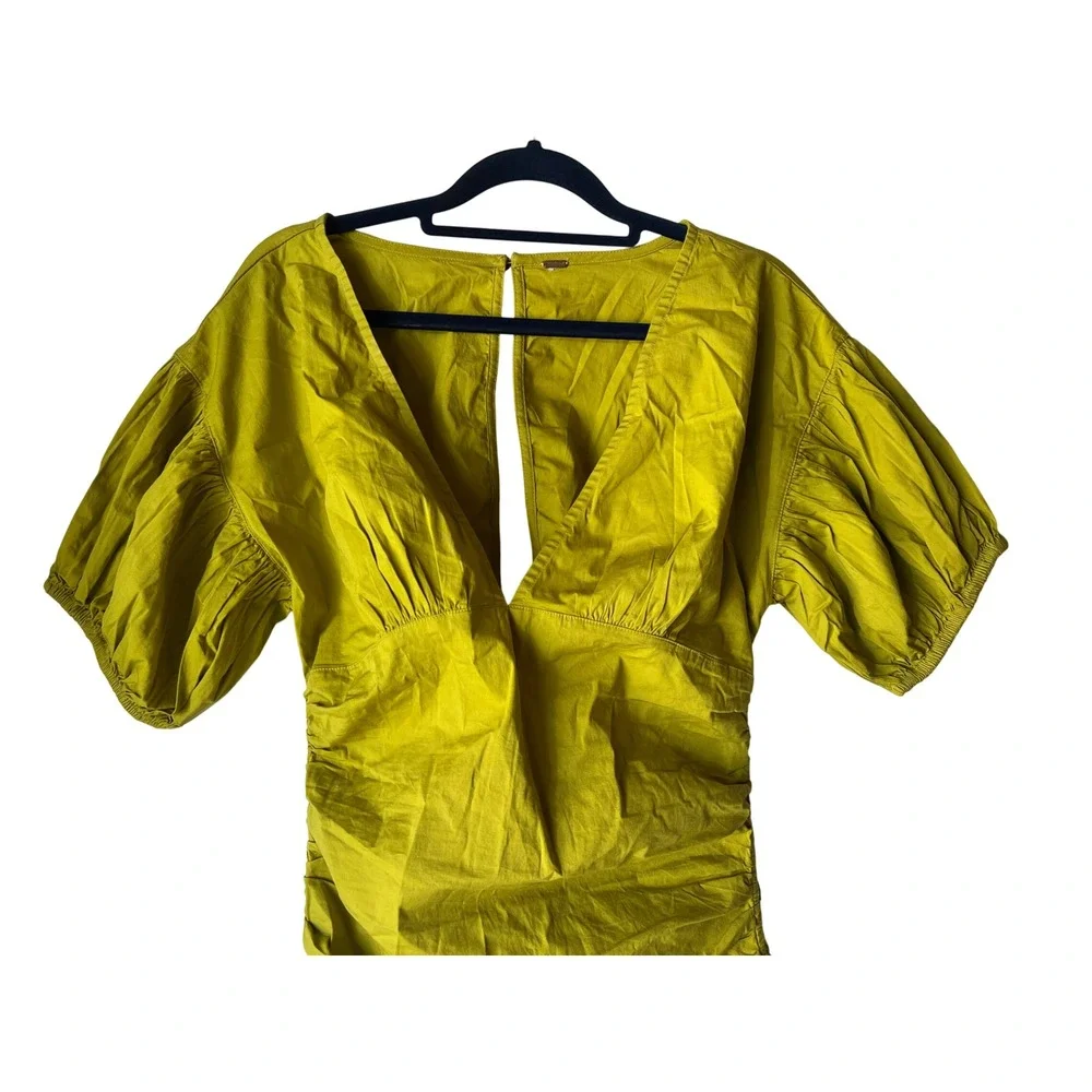 Free People Tastemaker Mini Buttondown V Neck Ruched Puff Sleeve Dress Small - Picture 4 of 12